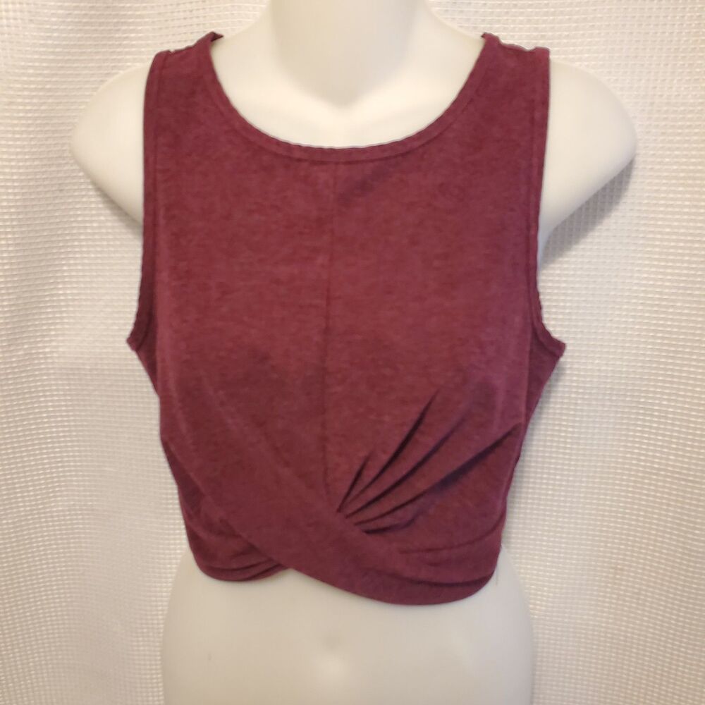 Yogalicious Lux Twist Front Cropped Tank Top Athletic Yoga Sz S Burgundy Workout